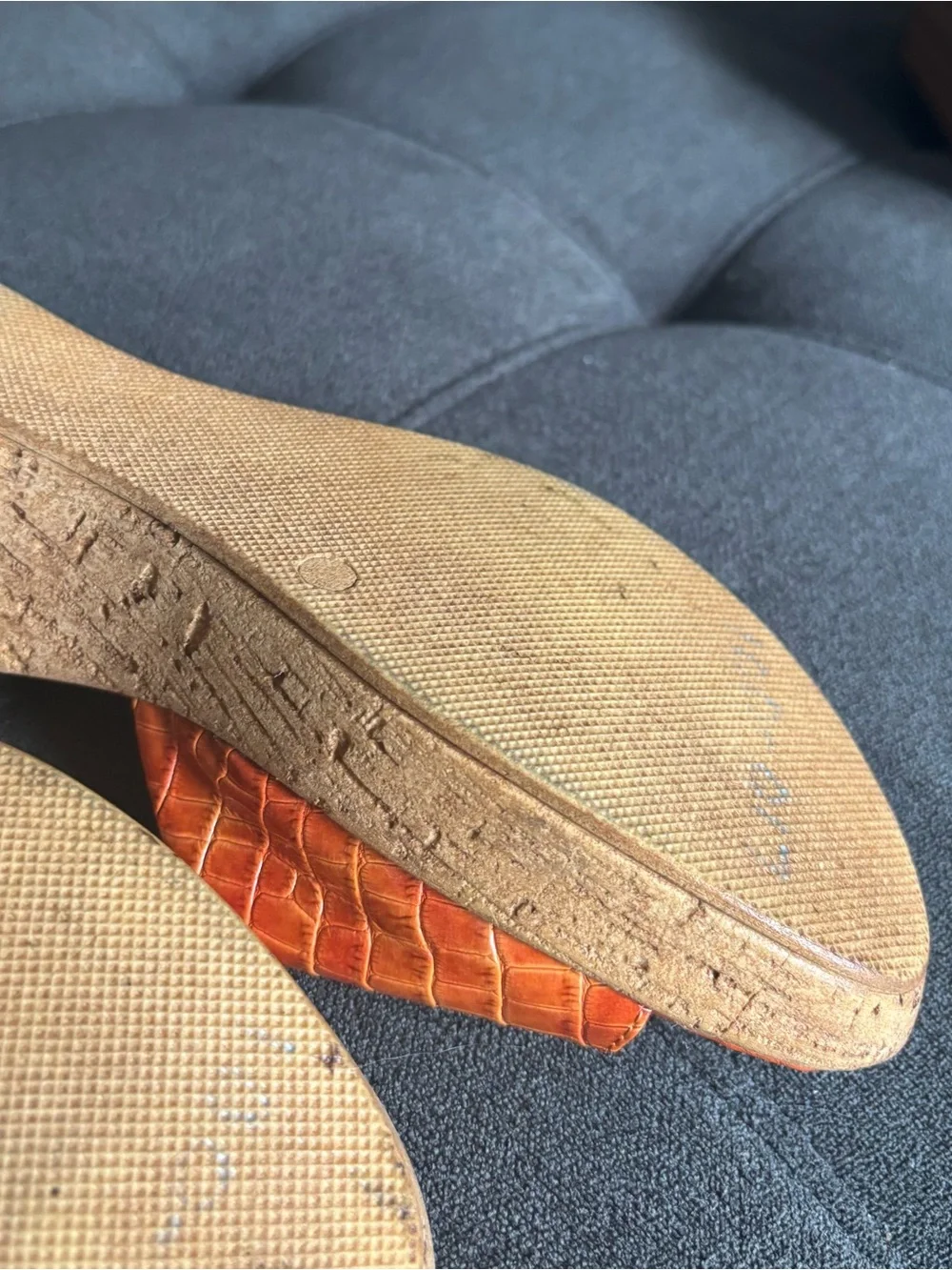 Orange Cork Slide on Wedges by Marzia Vellutini Made in Italy measured 8.5
